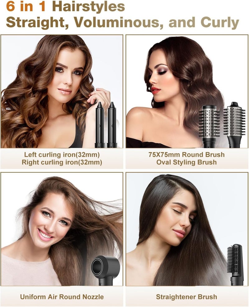 7MAGIC Hair Dryer Brush & 6 in 1 Hair Styler, Silver, 110 Volts, 1200 Watts, Ionic Technology, Fast Drying, Multi Styler for Straight, Wavy, Curly, and Coily Hair - Image 2